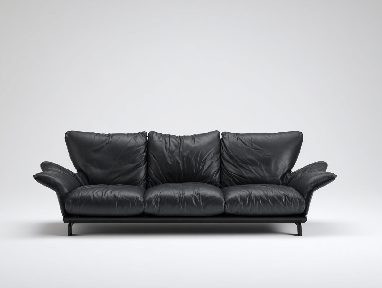 Sofás lineales de cuero sintético 220x95x85 cm negro diseño moderno para salón