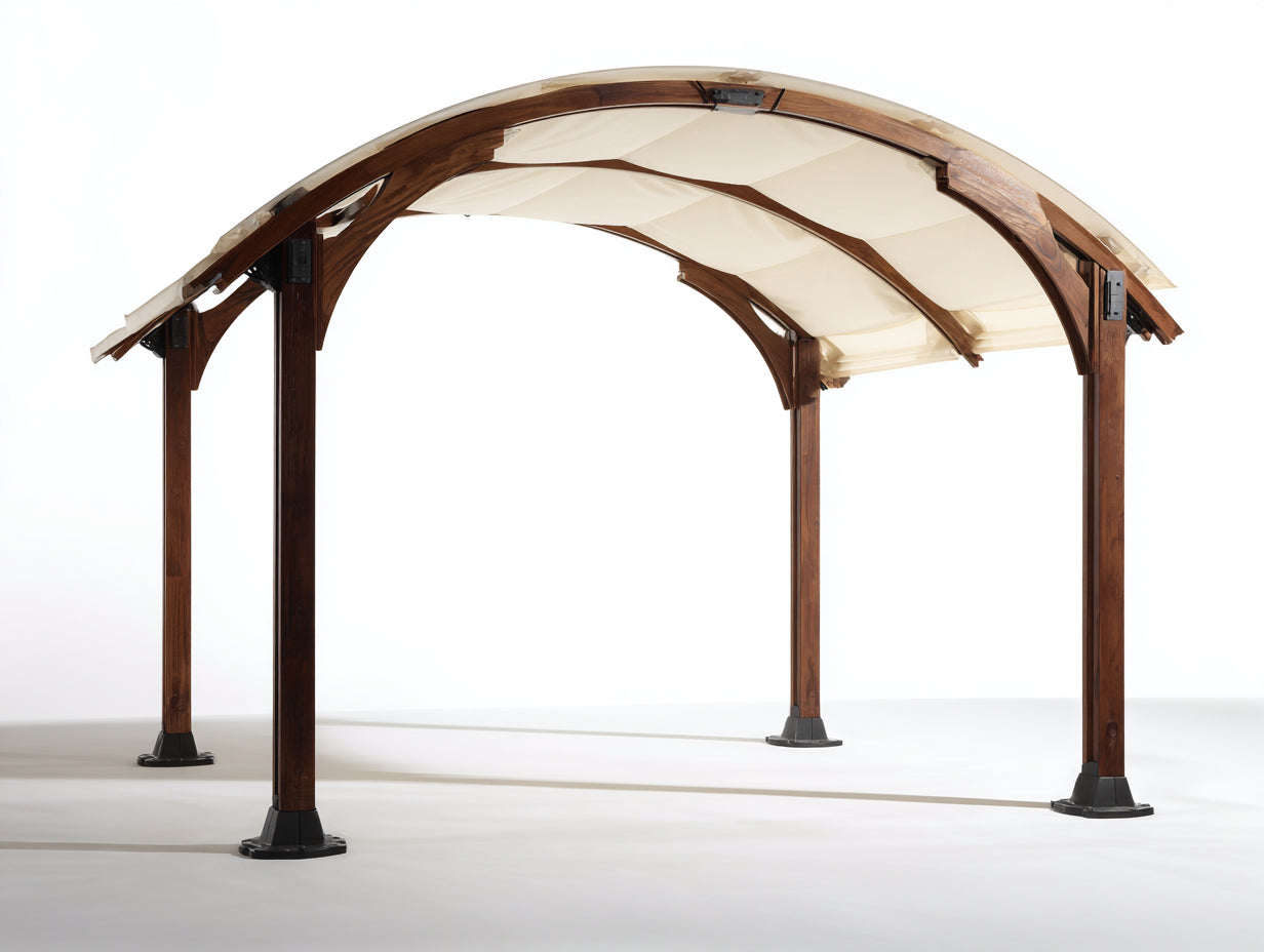 Pérgola de jardín de madera marrón con toldo beige 400 x 300 x 250 cm - estructura exterior para terraza y jardín
