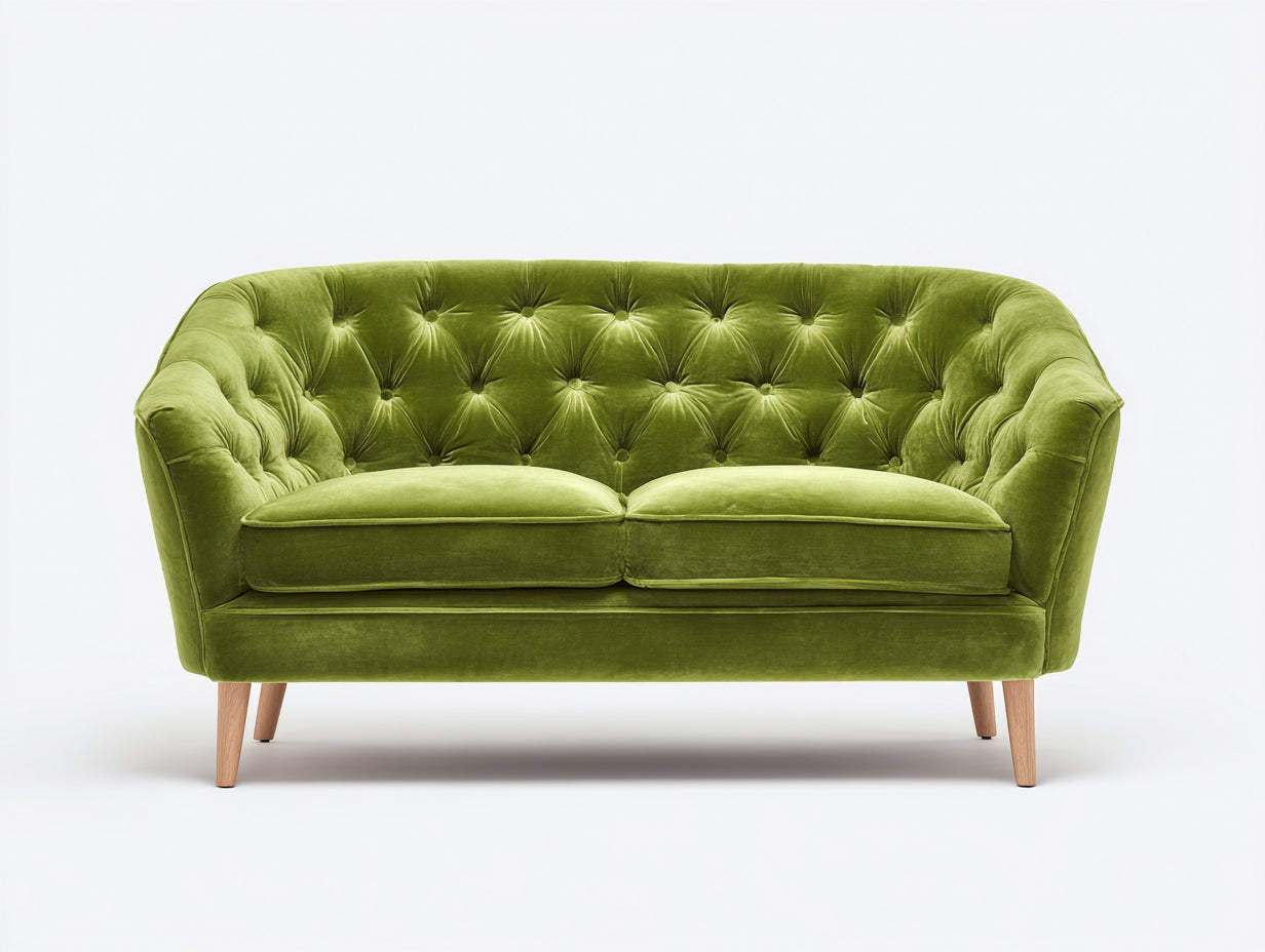 Sofás lineales de terciopelo verde 170 x 85 x 82 cm - sofá de 2 plazas con capitoné y patas de madera