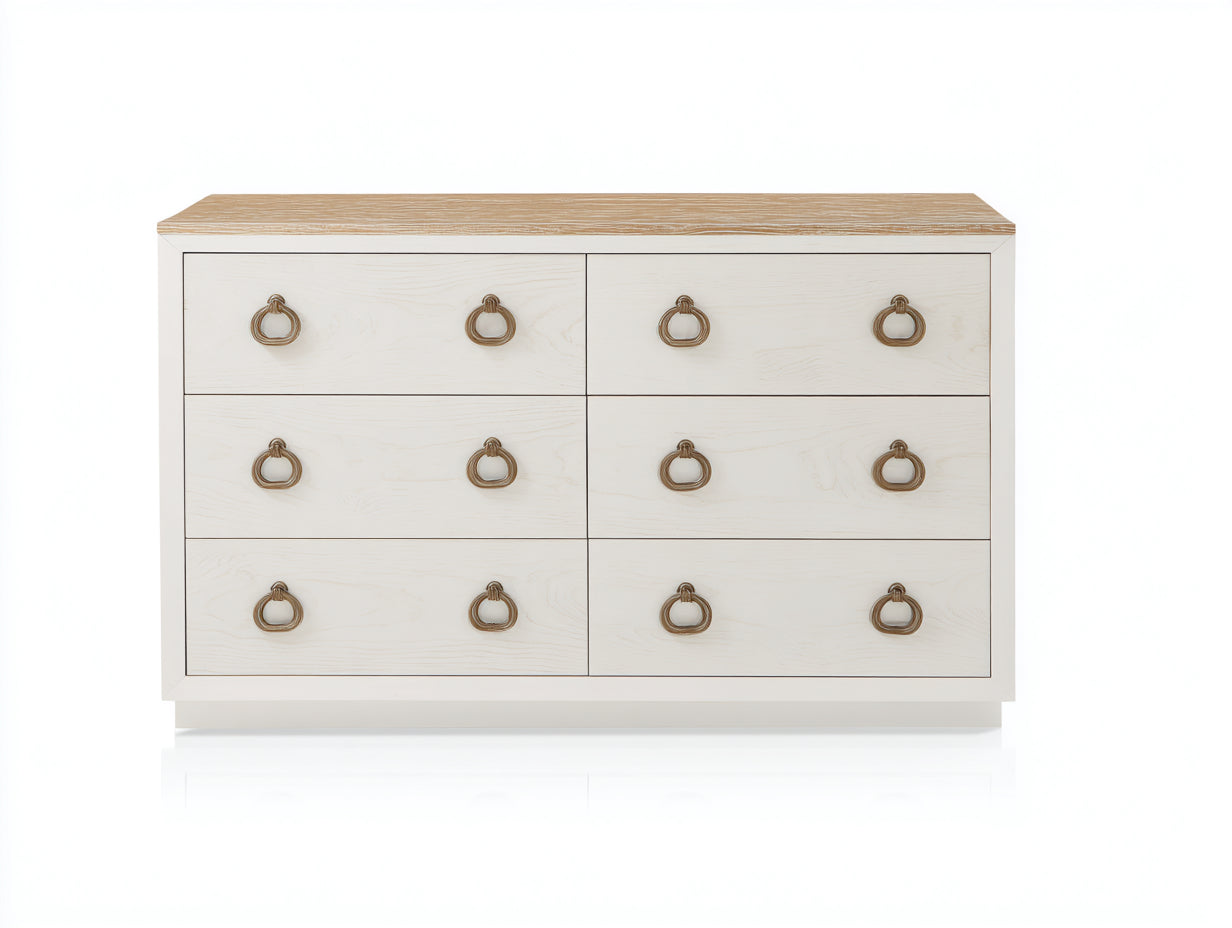 Cómodas de madera 120x40x80 cm - blanco y madera natural - diseño moderno con seis cajones para dormitorio