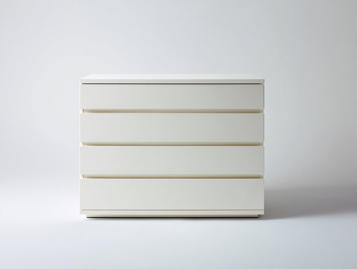 Cómodas de madera 88 x 43 x 90 cm - Blanco - 4 cajones sin tiradores y diseño minimalista