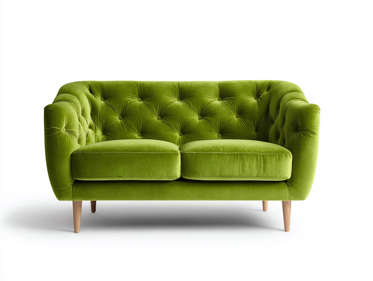 Sofás lineales de terciopelo 180 x 88 x 84 cm - Verde lima - Diseño capitoné con reposabrazos curvos y patas de madera