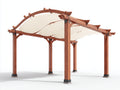 Pérgola de jardín de madera 400 x 300 x 270 cm - Marrón y blanco crema - Cubierta textil ondulada y estructura de 6 postes