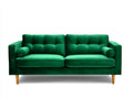 Sofás lineales de terciopelo verde 220 x 85 x 82 cm - sofá de 3 plazas con respaldo acolchado y patas de madera