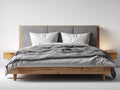Camas dobles tapizada de tela y madera 200x180x110 cm gris y marrón diseño moderno para dormitorio