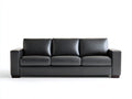 Sofás lineales de 3 plazas tapizado efecto cuero 218 x 92 x 88 cm - Negro - Diseño moderno con reposabrazos rectos