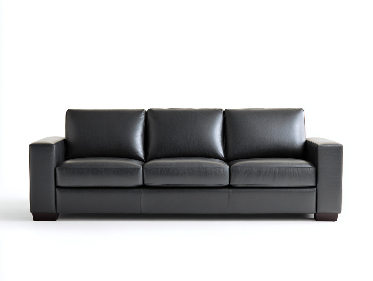 Sofás lineales de 3 plazas tapizado efecto cuero 218 x 92 x 88 cm - Negro - Diseño moderno con reposabrazos rectos