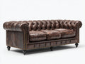 Sofás lineales de cuero 225x95x78 cm - Marrón oscuro - Diseño Chesterfield clásico