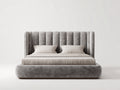 Camas dobles tapizada de tela 200x180x120 cm gris diseño moderno con cabecero alto para dormitorio
