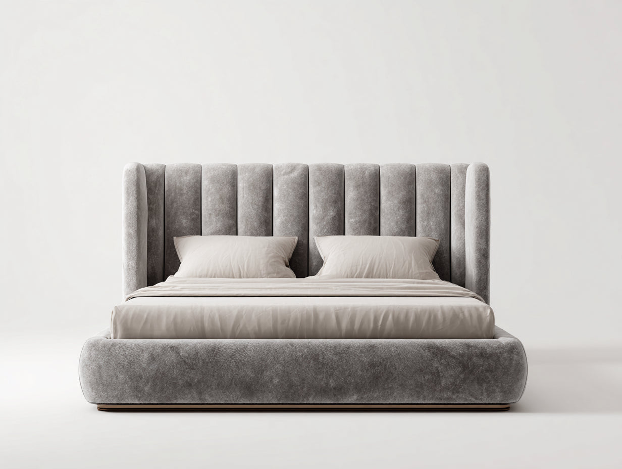 Camas dobles tapizada de tela 200x180x120 cm gris diseño moderno con cabecero alto para dormitorio