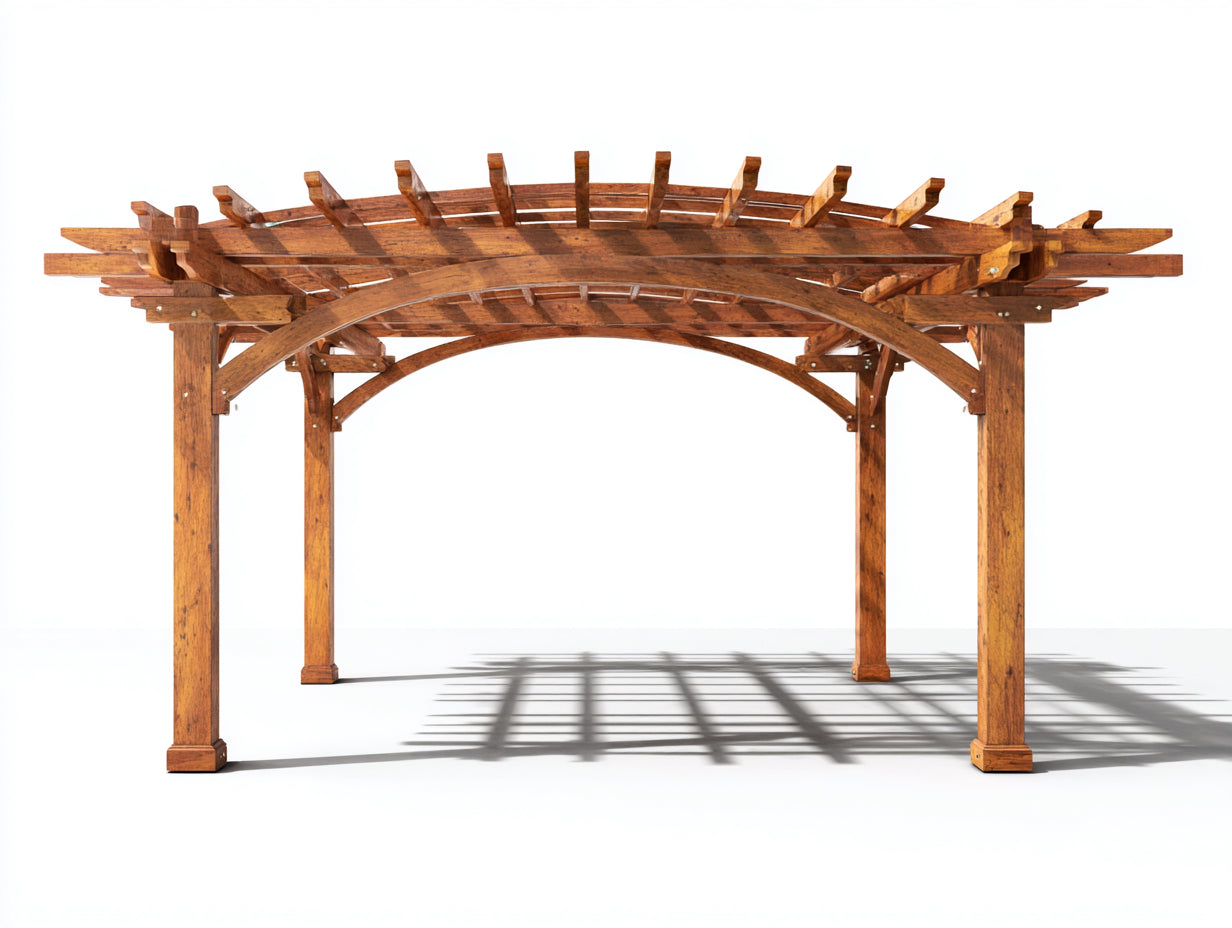 Pérgola de jardín de madera 320 x 300 x 250 cm - Marrón cálido - Cubierta abierta con vigas arqueadas