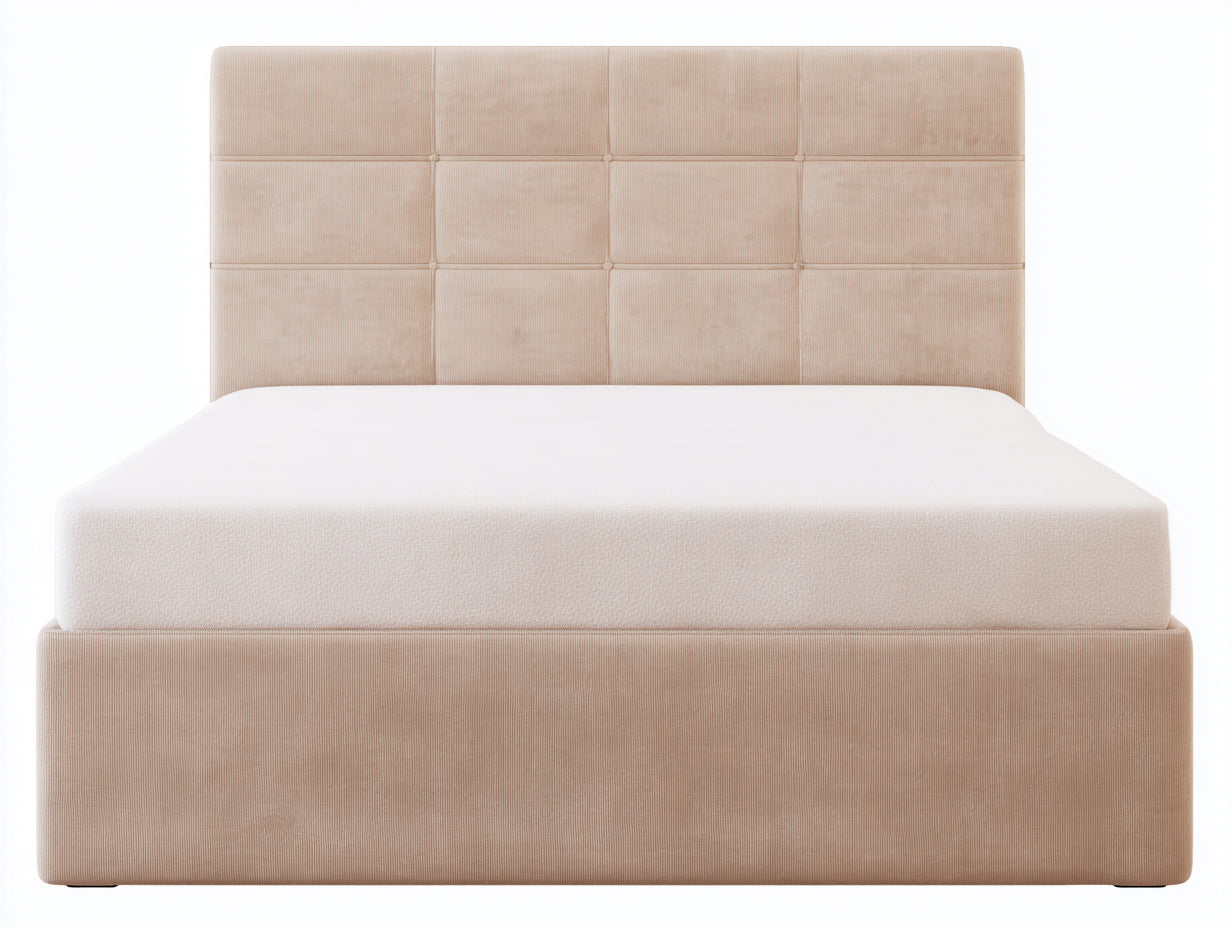 Camas dobles tapizada de tela 200x180x120 cm beige diseño moderno con cabecero acolchado para dormitorio