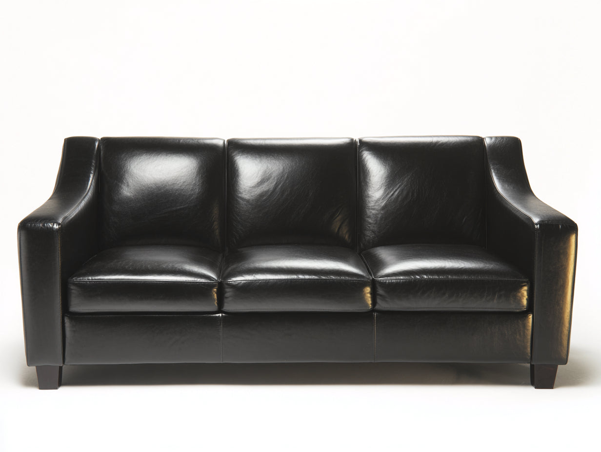 Sofás lineales de cuero sintético 220x85x85 cm - negro - diseño moderno de tres plazas