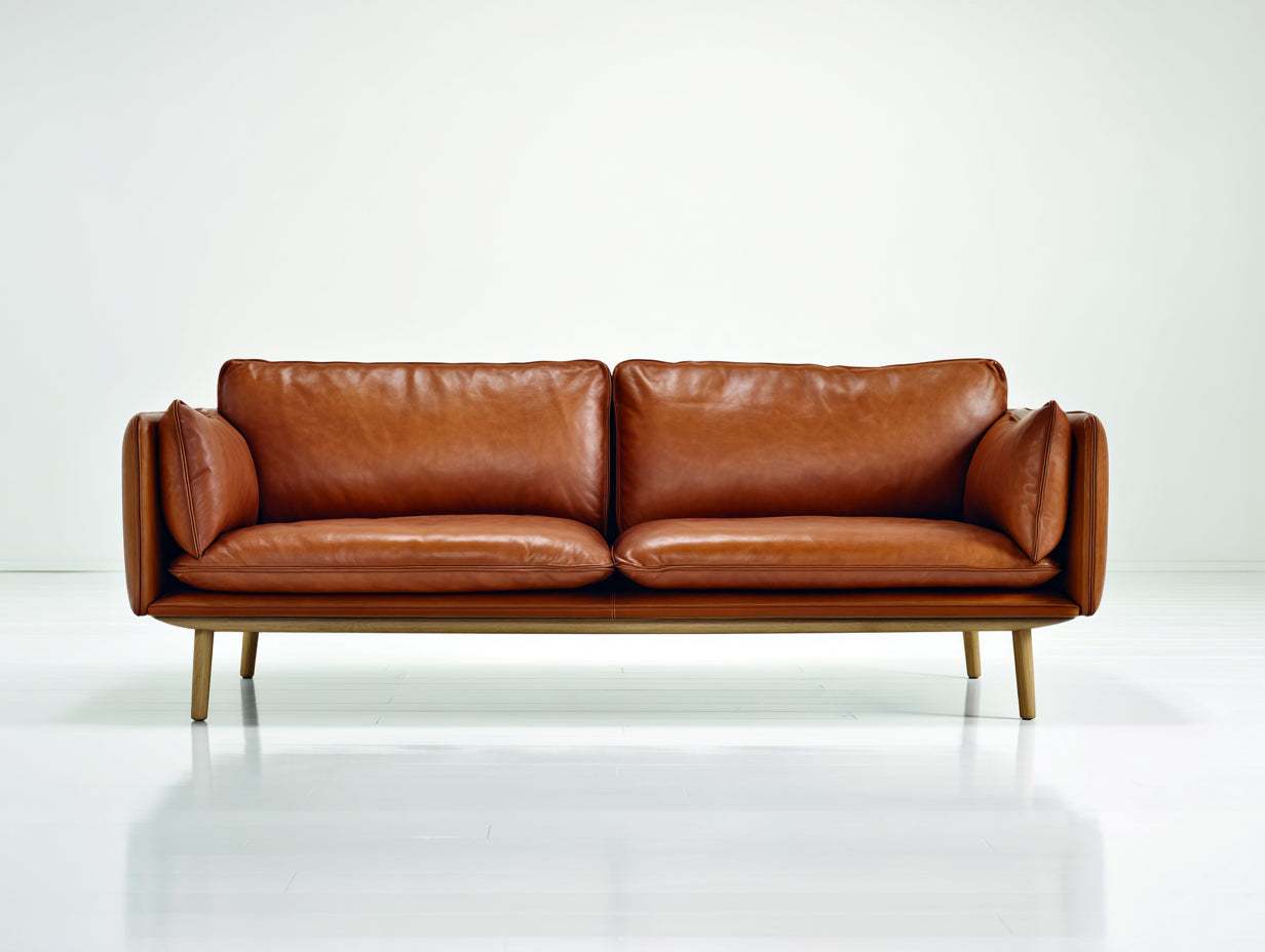 Sofás lineales de cuero sintético 240x95x85 cm marrón diseño moderno para salón