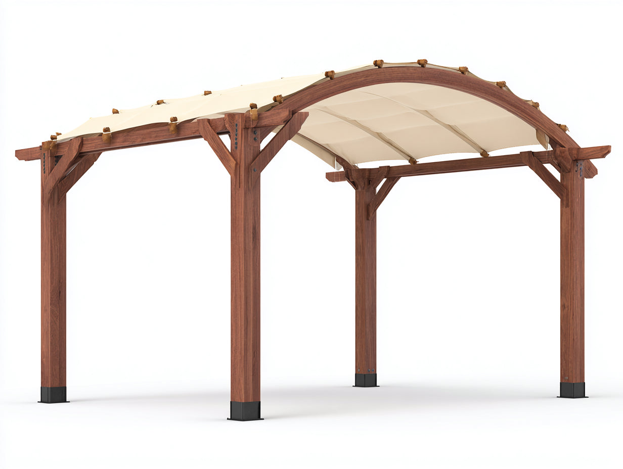 Pérgola de jardín de madera 400x300x250 cm marrón con cubierta beige diseño moderno para exterior