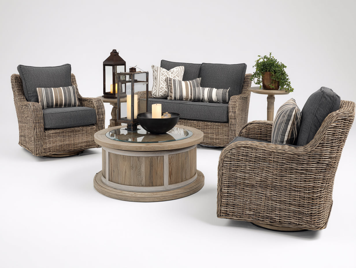 Sofás de exterior de ratán sintético 260x80x75 cm - marrón y gris - conjunto moderno con mesa de centro