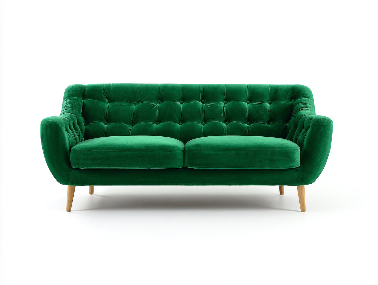 Sofás lineales de terciopelo 215x85x80 cm - verde - diseño moderno de dos plazas con respaldo acolchado
