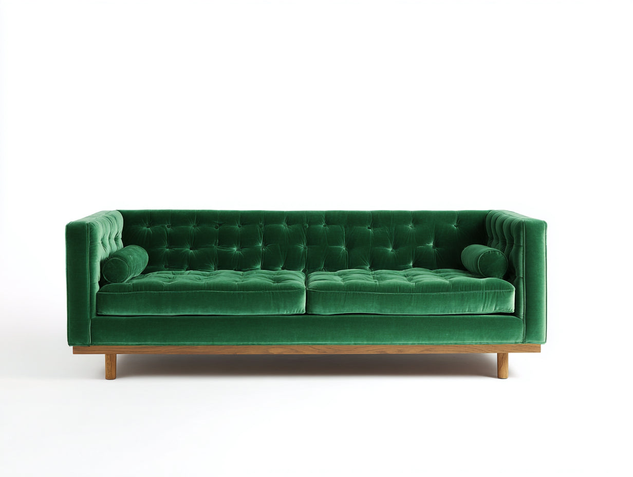 Sofás lineales de terciopelo 220x85x85 cm - verde - diseño clásico de tres plazas con respaldo acolchado