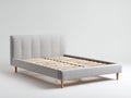 Camas dobles tapizadas 210 x 165 x 105 cm - Gris claro - Somier de láminas y patas de madera