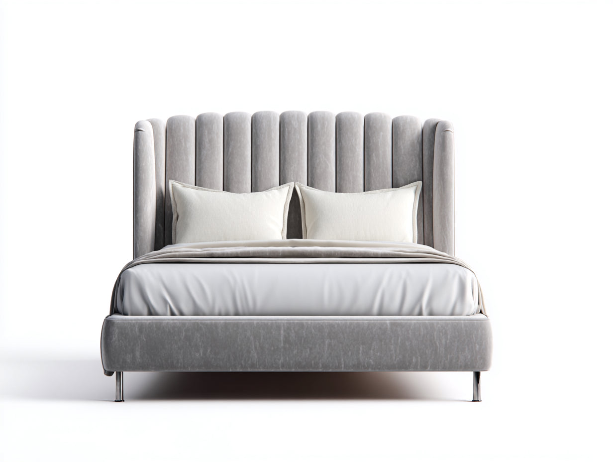 Camas dobles tapizadas de terciopelo 200x160x110 cm - gris - diseño moderno con cabecero acolchado