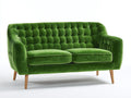 Sofás lineales de terciopelo verde 230 x 90 x 85 cm - sofá de 3 plazas con respaldo capitoné y patas de madera